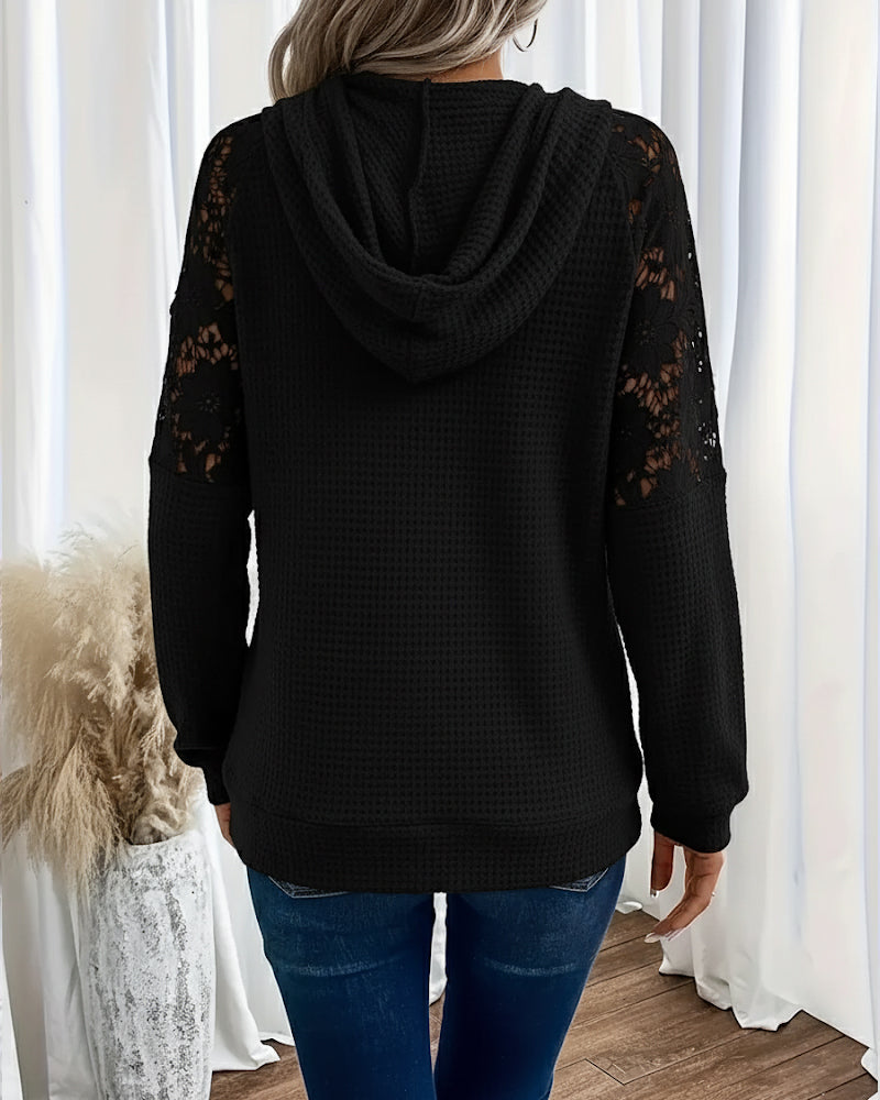 Laessa - Sudadera Con Capucha y Encaje Floral Con Bolsillo Delantero
