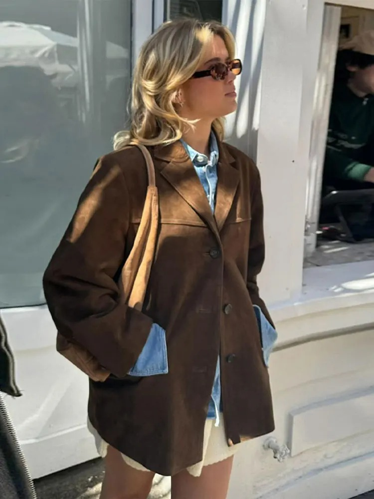 Ronia – Chaqueta Oversize De Ante Con Botones