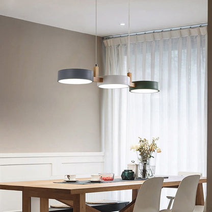 Lumévo - Cilindro Lámpara Colgante Escandinavo Diseño en Metal y Madera