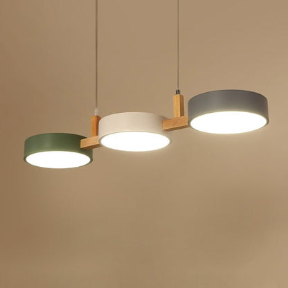 Lumévo - Cilindro Lámpara Colgante Escandinavo Diseño en Metal y Madera