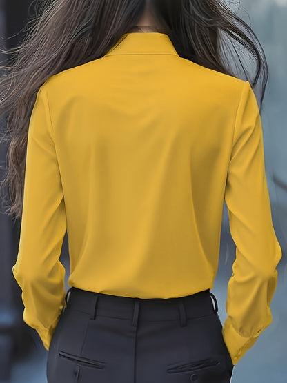 Dwyna - Blusa De Manga Larga Con Botones y Lazo Con Volantes
