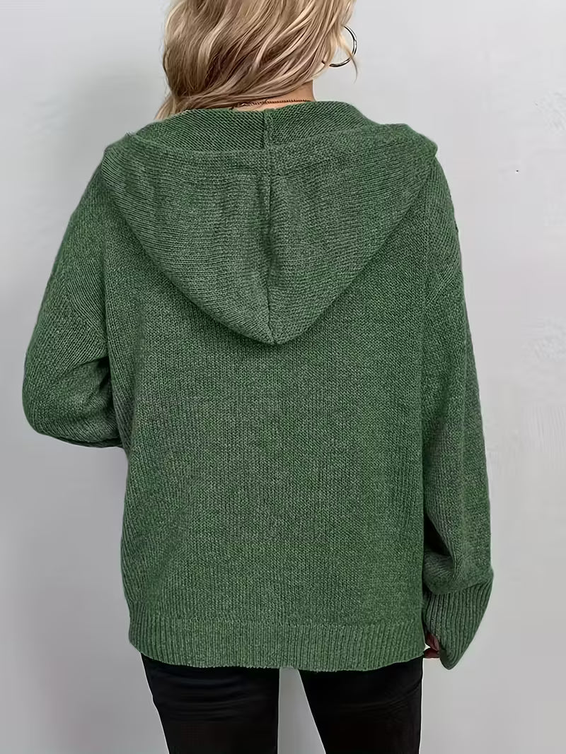 Karalina - Cárdigan Con Capucha y Botones Delanteros De Punto Trenzado
