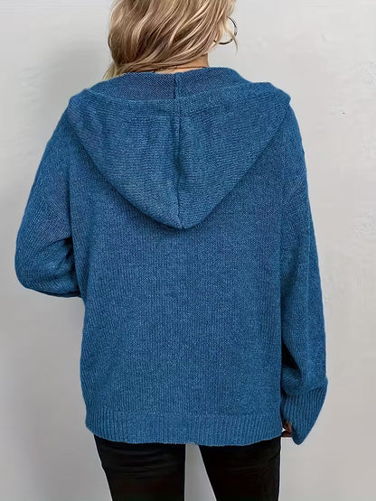 Karalina - Cárdigan Con Capucha y Botones Delanteros De Punto Trenzado