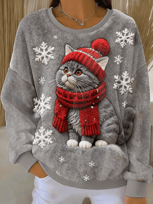Isla - Sudadera navideña con capucha para mujeres en estilo gato