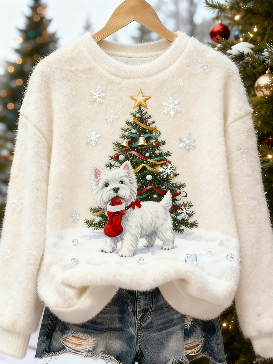 Maya - Impresión artística navideña retro de animales para damas, top casual de franela