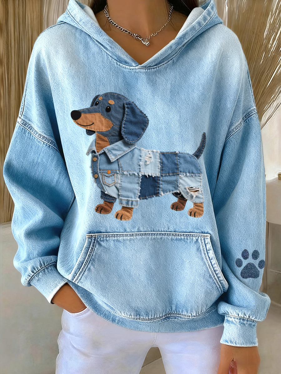 Azucena - Sudadera de denim con parche para perros Jamnik
