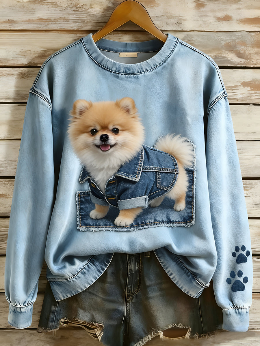 Perla - Sudadera de mujer de manga larga en estilo retro Patchwork Arte Animal Impresión Casual Comfort