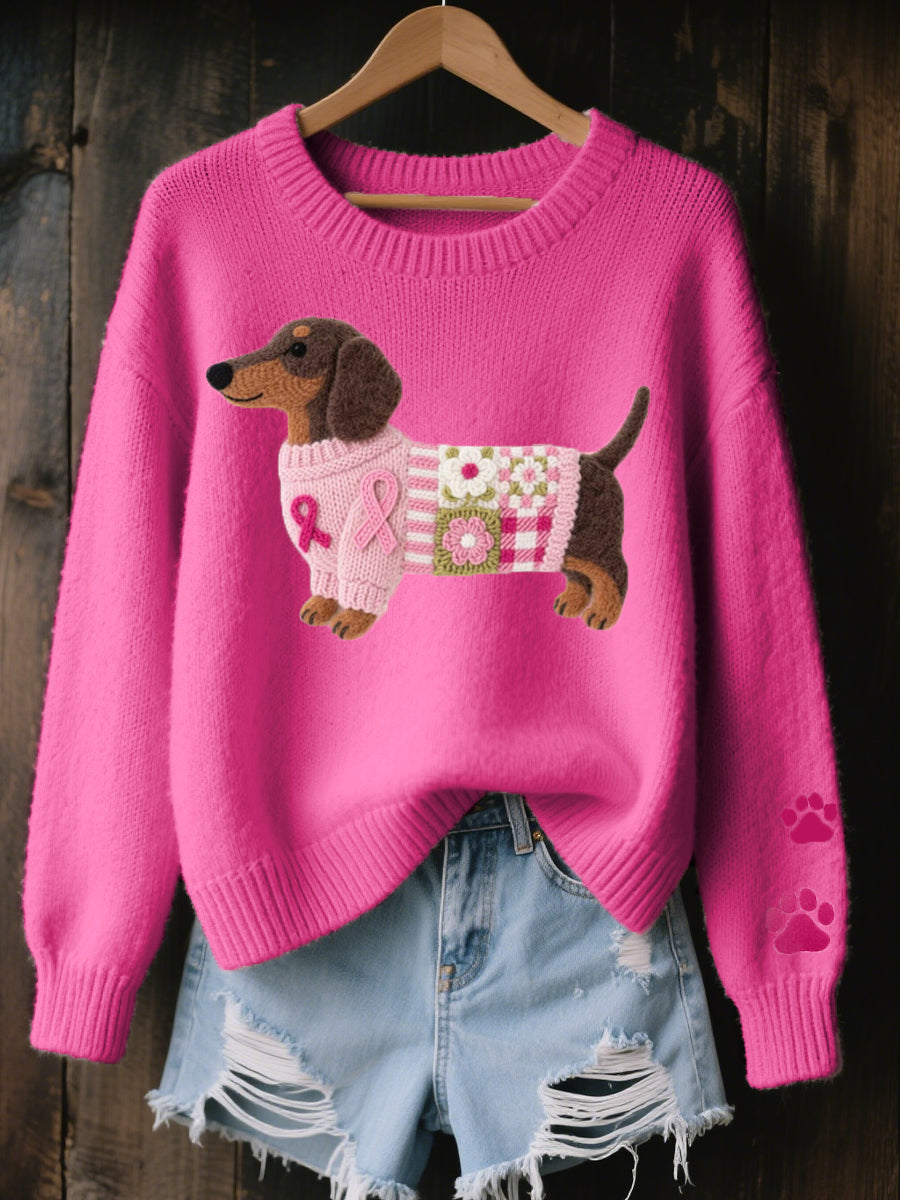 Alba – Suéter de Tricot con Motivo de Teckel en Fieltro de Lana
